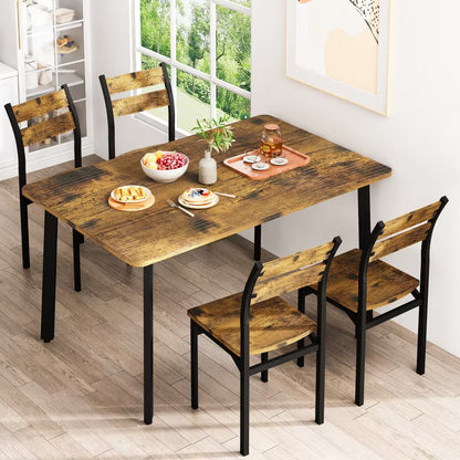 Hooseng Dining Table Set for 4, 5-Piece Kitchen Table Chairs Set, Rectangle Dining Room Table Set with Four Chairs and Wooden Table Top