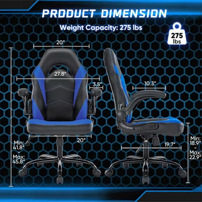 MyDepot Ergonomic Gaming Chair Big and Tall PU Leather with Lumbar Support, Flip-Up Armrest & 360 Swivel