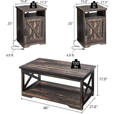 AMERLIFE 3-Piece Farmhouse Living Room Table Sets