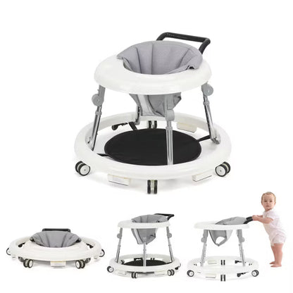 Kmaier Baby Walker Adjustable Height Foldable Toddler Walker with Wheels and Activity Tray for Boys and Girls,White