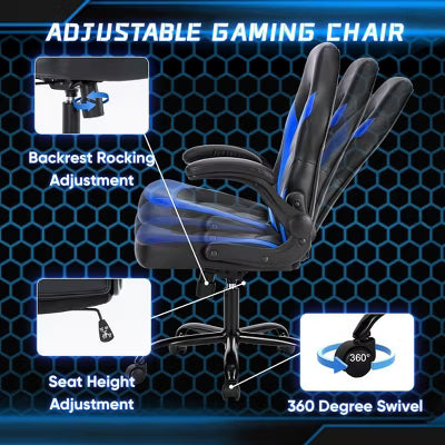 MyDepot Ergonomic Gaming Chair Big and Tall PU Leather with Lumbar Support, Flip-Up Armrest & 360 Swivel