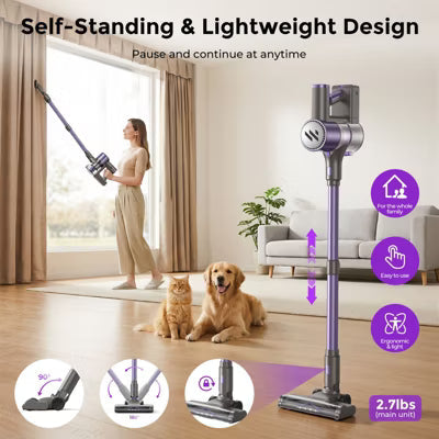 Teendow Cordless Vacuum Cleaner50KPa Lightweight Stick Vacuum, 300W Brushless Motor,Self-Standing Design,Hardwood Floor Vacuum for Pet Hair,Carpet