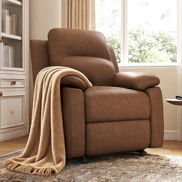 KERDOM Manual Recliner Chair, PU Leather Reclining Sofa Chair with Adjustable Backrest, Single Recliner for Living Room Bedroom,Brown