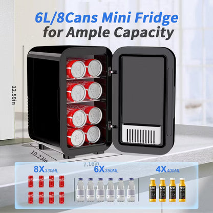 YASHE Mini Fridge, 6 Liter/8 Can 110V AC/DC Portable Thermoelectric Cooler Refrigerators for Bedroom, Skincare, Beverage, Office, Dorm Room and Car