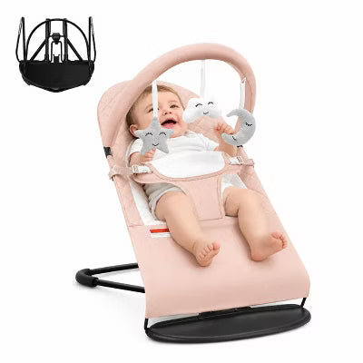 Baby Rocker and Stationary Seat, Foldable 2-in-1 Bouncer with Recline and Toy Bar,Organic Oat