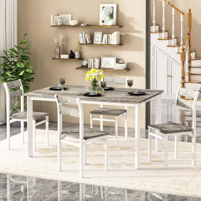 Hooseng 5-Piece Kitchen Table Chairs Set, Dining Table Set for 4, Rectangle Dining Room Table Set with Four Chairs and Wooden Table Top
