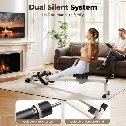 Rowing Machine Rower Exercise for Home Cardio Workouts, Hydraulic Rower With 12 Adjustable Resistance