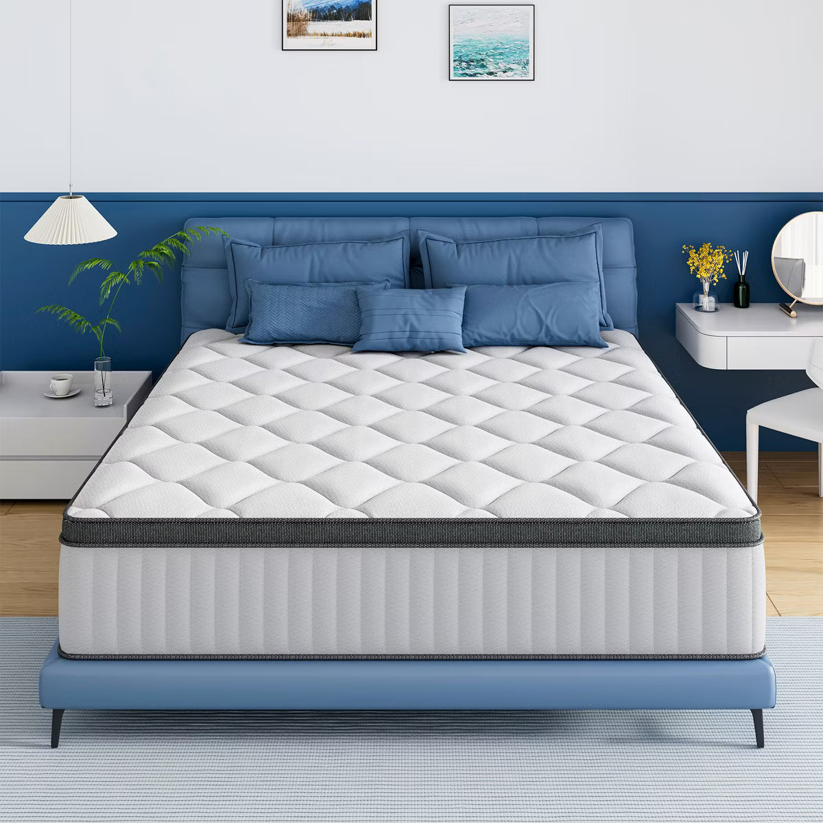 Swedrea Hybrid Mattress Cool Medium Firm Gel Memory Foam Pocket Spring, White