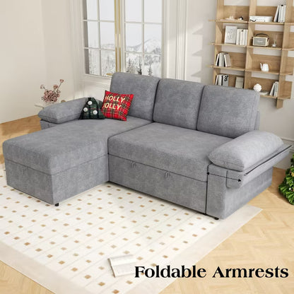 AMERLIFE Sectional Sofa Bed with Storage,Reversible Pull Out Sleeper Couch for Living Room