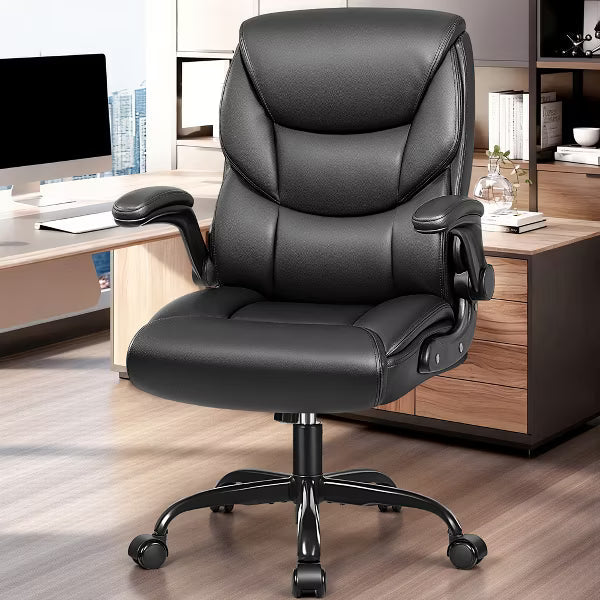 KERDOM High Back Leather Executive Office Chair, Ergonomic Lumbar Support, 400 lbs Heavy Duty, Adjustable Height Swivel Desk Chair,Black