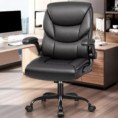 KERDOM High Back Leather Executive Office Chair, Ergonomic Lumbar Support, 400 lbs Heavy Duty, Adjustable Height Swivel Desk Chair,Black