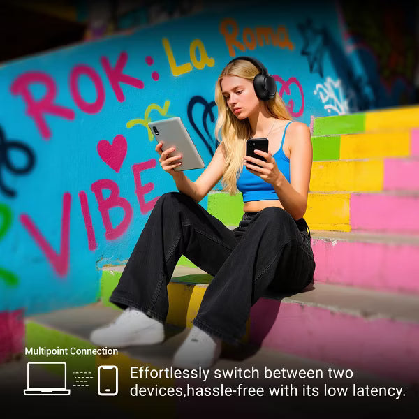 Hybrid ANC Over-Ear Headphones: -50dB Noise Cancel, Hi-Res Audio, 120H Playtime, 6 ENC Mics, Bluetooth | Travel/Home/Office