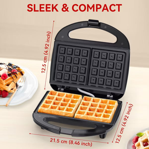 YASHE 2-Slice Sandwich Maker with Waffle Plates, Non-Stick Toaster, Quick Heat-Up, Cool-Touch Handle, and Automatic Temperature Control