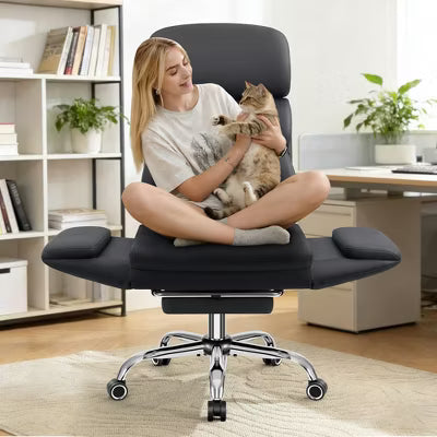 COOLHUT Big and Tall Executive Office Chair with Flip-Up Arms, Reclining Office Chair with Headrest, Adjustable Height, Black