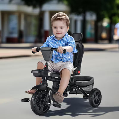 TODECARE 7-in-1 Baby Folding Stroller Tricycle with Adjustable Push Handle and Canopy