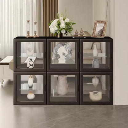 ATJafurn Dual-Sided Glass Display Cabinet, Curio Cabinet for Collectibles, Glass Decor Case with Adjustable Shelves for Showcase Living Room