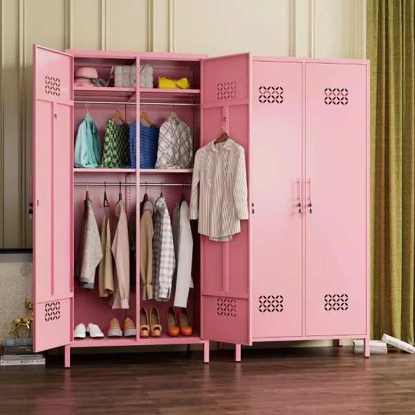 SUXXAN Metal Wardrobe Cabinets with Lock, 2 Door Closet with 4 Adjustable Shelves and Hannging Rod,Storage Locker for Home, Office