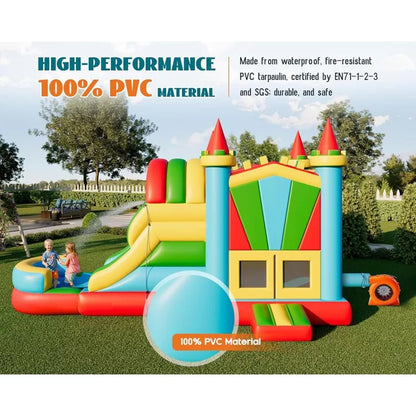 AMERLIFE Bounce House, Inflatable Bouncer with Air Blower, Jumping Castle with Slide