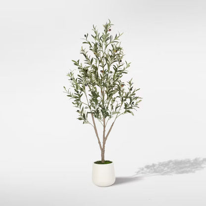 Romswi Olive Faux Tree, 5 ft Tall Artificial Olive Tree with White Tall Pot, with Natural Leaves Lifelike Fruits for Home Office Decor Indoor