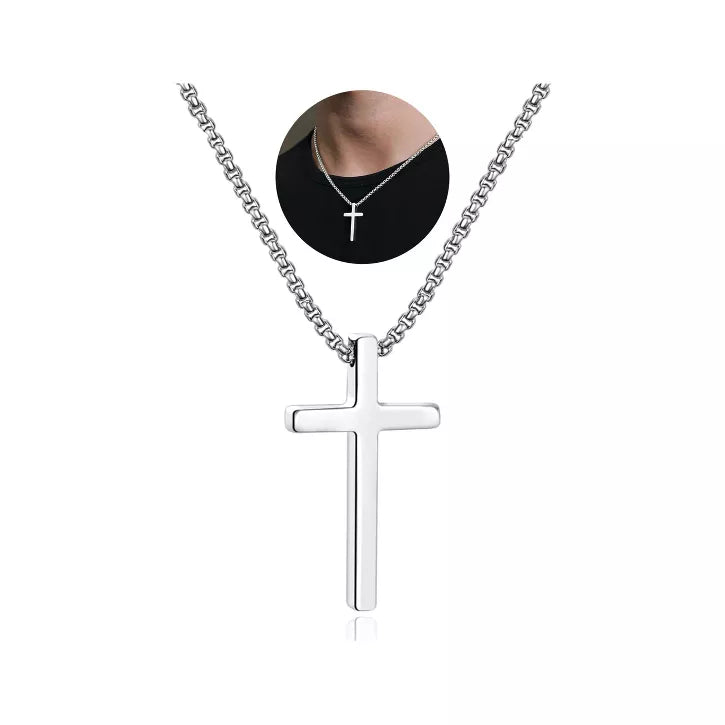 Turandoss Silver Cross Necklace for Men Boys, Stainless Steel Cross Pendant Necklaces, Birthday Gifts for Men, Father, Boyfriend, Boys Fashion Stuff