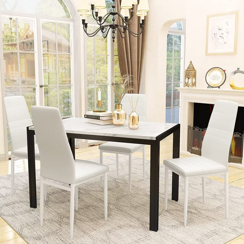 Hooseng Modern Dining Room Table and Chairs Set for 4, 5-Piece Kitchen Table Set with Faux Marble & 4 PU Leather Chair for Small Space, Apartment