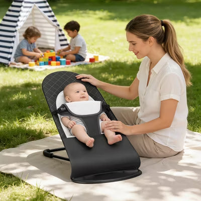 Baby Rocker and Stationary Seat, Foldable 2-in-1 Bouncer with Recline and Toy Bar,Organic Oat