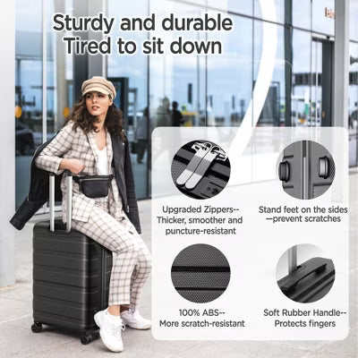 Famistar 11 Piece Hardside Luggage Suitcase Set with 360 Double Spinner Wheels 14/20/24/28 inch Black