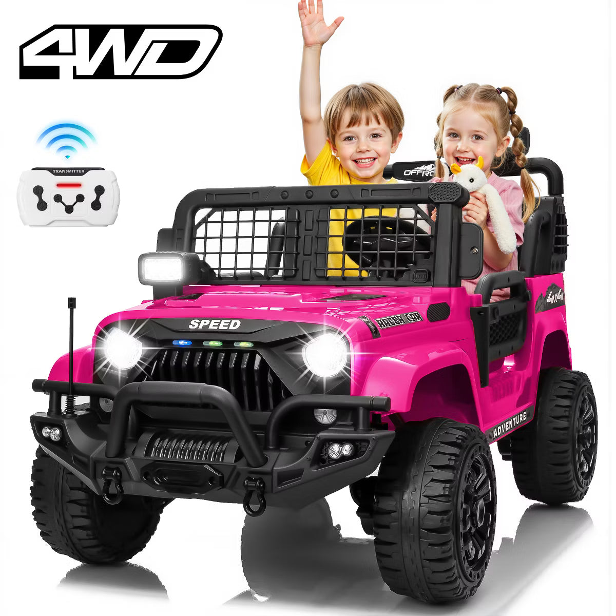 JOYRACER 24V 2-Seater Ride-On Jeep Style Car for Kids, Electric Ride-On Toys with Bluetooth, Music, USB & MP3 Port