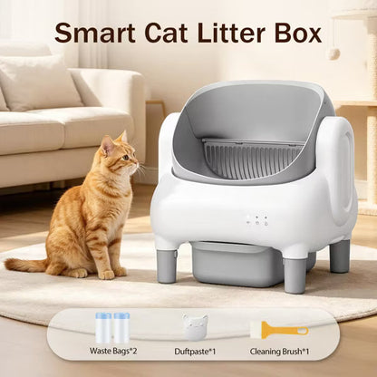 Cumrige Self Cleaning Litter Box Open Top Automatic Litter Box with App Control for Multiple Cats Grey
