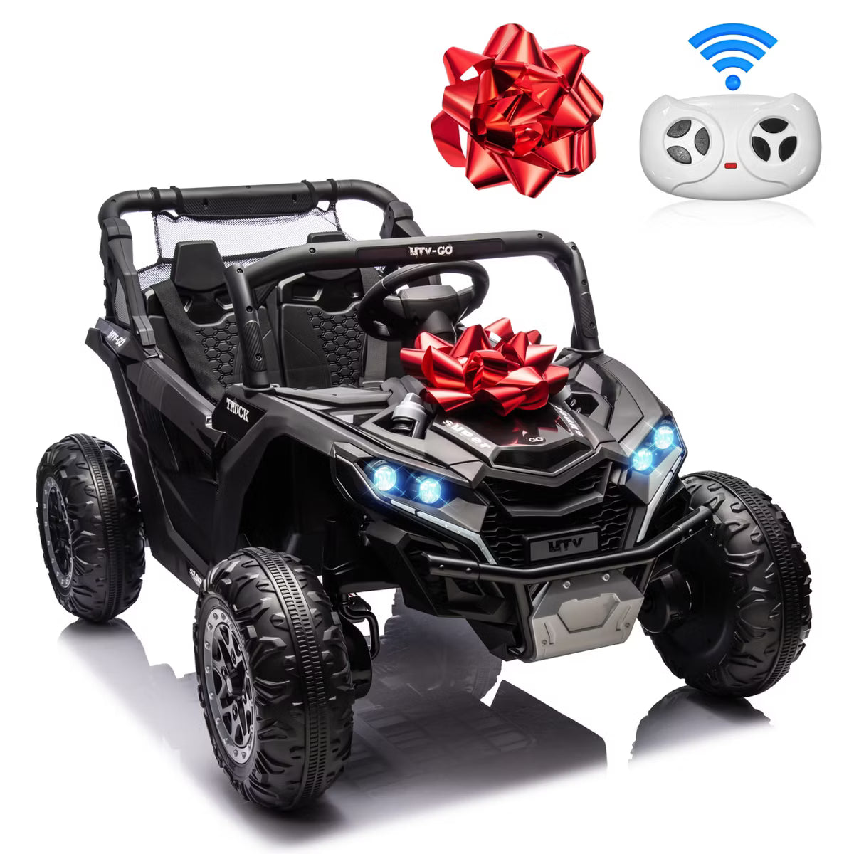 JOYRACER 24 Volt 4X4 Ride on Toys with 2 Seat, 600W Power UTV Car 4 Wheeler for Big Kids with Remote Control, Storage, 3 Speeds, Bluetooth Music