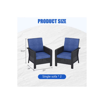 SUGOLD 2-Piece Wicker Patio Conversation Set with Blue Cushions, Outdoor Rattan Armchairs for Deck, Porch & Garden