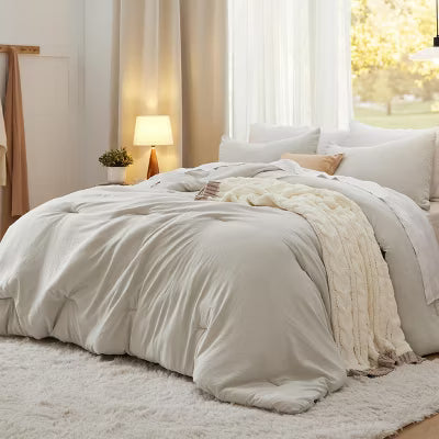 Bedsure King Size Comforter Set Beige Soft Prewashed Bedding for All Seasons 3 Pieces GentleSoft™ Down Alternative Bed Set Valentine Gift