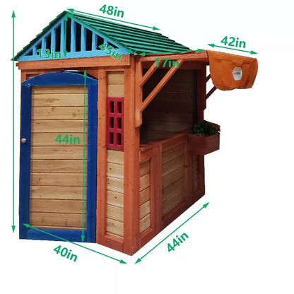 4-in-1 Eco-friendly 61.4"L Wooden Kids Playhouse for Outdoor Backyard Garden, Pretend Game House for Toddlers and Children