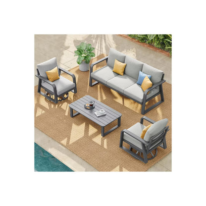 SUGOLD Aluminum Patio Conversation Set with Gray Cushions and Coffe Table