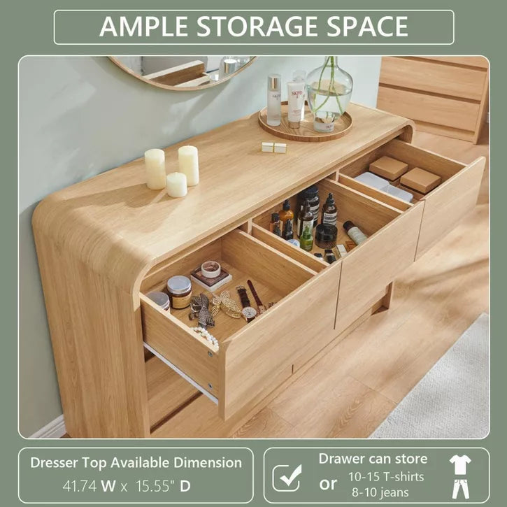 SinCiDo Modern 7 Drawers Dresser 47" Wide Chests of Drawers w/ Curved Profile Design Natural Texture for Bedroom,Living Room