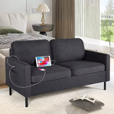 TYBOATLE 72" 3-Seater Sectional Sofa with USB Ports, Mid-Century Modern Couch for Small Spaces, Living Room, Bedroom, Apartment
