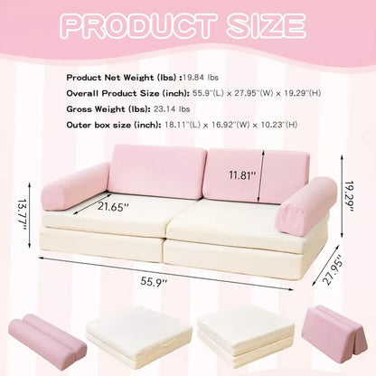 Hooseng Modular Kids Play Couch, Corduroy Versatile Fold-Out Baby Floor Sofa, Convertible Kid Sofa For Boys & Girls