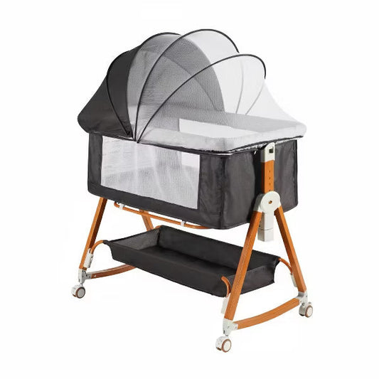 Foalom Baby Bassinet 3 in 1 Foldable Portable Crib,6 Adjustable Height,with Wheels