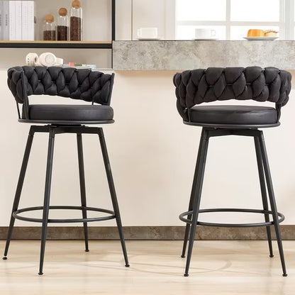DYHOME 28 inch Bar Stools Set of 2, Modern Counter Height Bar Stools, 360 Swivel Suede Fabric Stool Chairs with Woven Back and Footrest