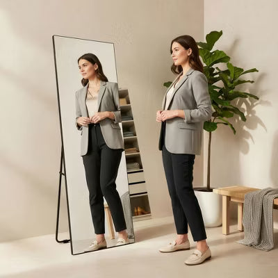 Resenkos 56x18 Inch Vertical Frameless Full-Length LED Wall Mirror, Modern Borderless Design with Integrated Lighting,