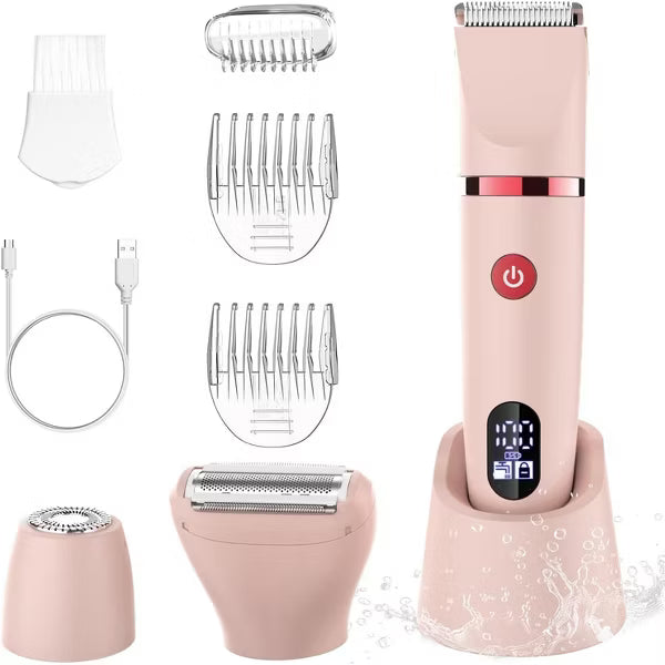 Electric Bikini Trimmer for Women, 3 in 1 Rechargeable Waterproof Shaver for Face, Underarm, Legs, and Bikini Area, Painless Wet & Dry Hair Removal