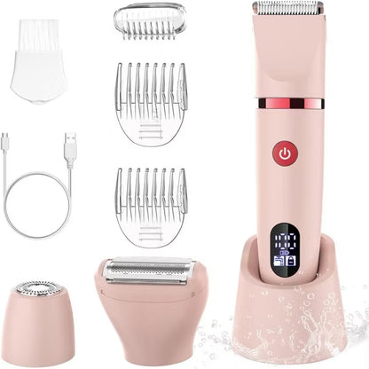 Electric Bikini Trimmer for Women, 3 in 1 Rechargeable Waterproof Shaver for Face, Underarm, Legs, and Bikini Area, Painless Wet & Dry Hair Removal