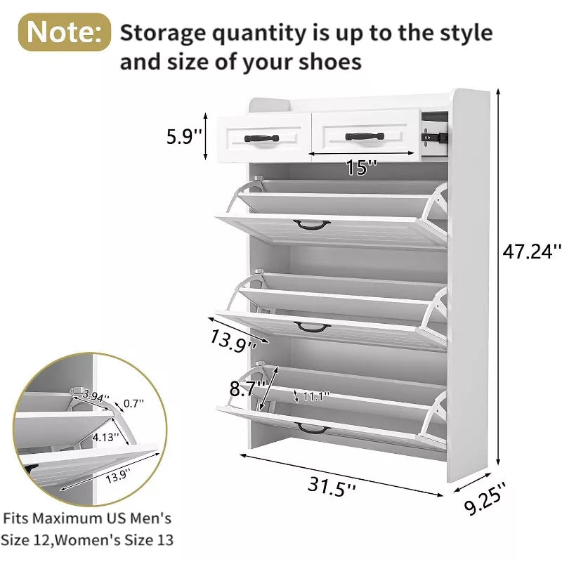 CIPACHO Narrow Large Shoe Storage Cabinet 3 Flip Drawers 2 Top Drawers for Entryway Hallway
