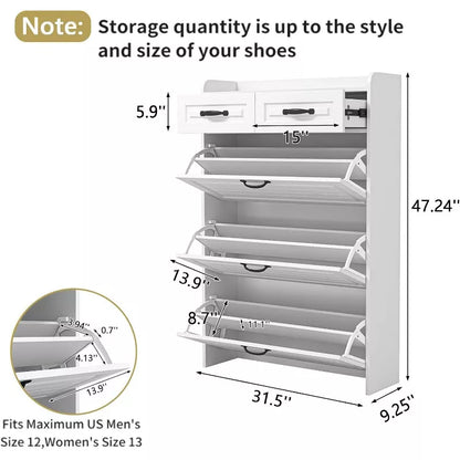 CIPACHO Narrow Large Shoe Storage Cabinet 3 Flip Drawers 2 Top Drawers for Entryway Hallway