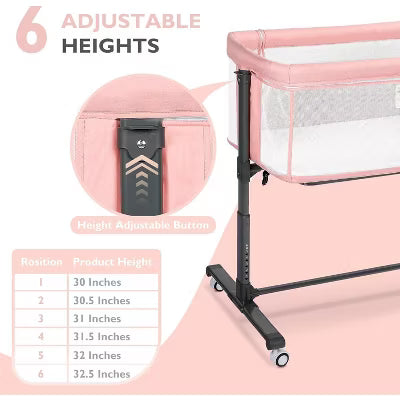 TODECARE Baby Bassinet Bedside Sleeper, 2 in 1 Folding Portable Bedside Sleeper with Wheels, All-Sided Mesh Infant Travel Crib for Toddlers