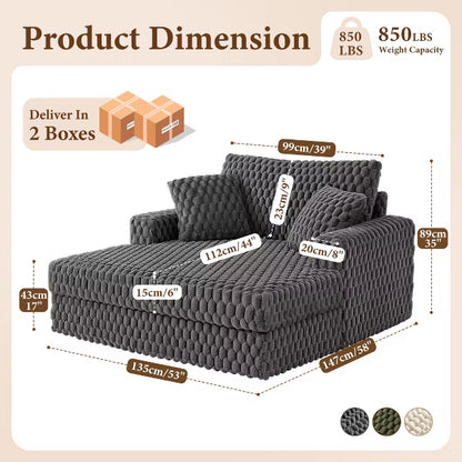 KERDOM Chaise Lounge Chair 53'' Comfy Oversized Reading Chair Fluffy Plush Cozy Couch Sofa Bed with Armrests and Pillows, for Rooms