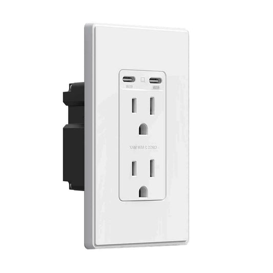 ELEGRP USB Outlets Receptacles, 65W Dual USB C Wall Outlet, Power Delivery 15 Amp Tamper Resistant Electrical Outlet, Wall Plate Included, UL Listed
