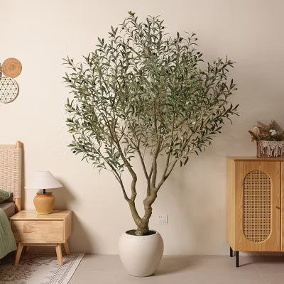 DR.Planzen Lifelike 6ft Artificial Olive Tree with Dual Trunk Design, White Round Planter Faux Olive Tree for Indoor Outdoor Home Decor