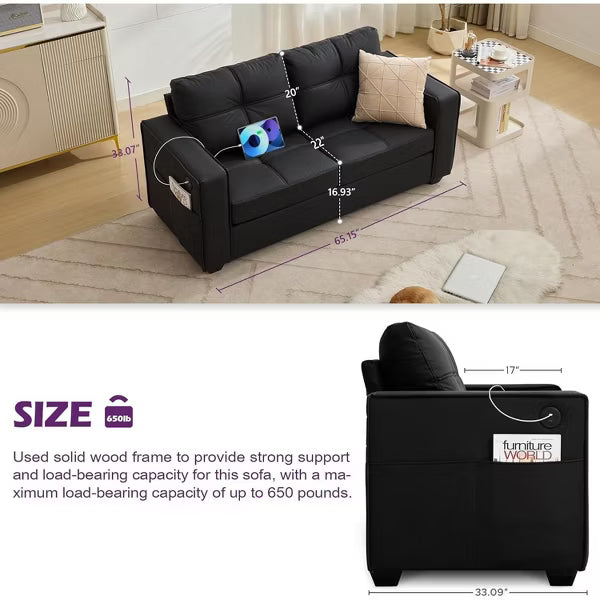 TYBOATLE 88" Faux Leather L-Shaped Sectional Sofa, Comfy Modular Couch with Chaise & USB, Convertible Sofa for Living Room, Bedroom, or Small Spaces