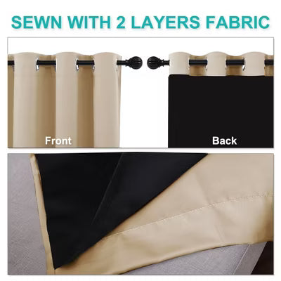 NICETOWN Full Blackout Curtains Energy Efficiency Thermal Insulated Grommet Noise Reducing Drapes for Living Room 2 Panels, 52W x 72L, Biscotti Beige